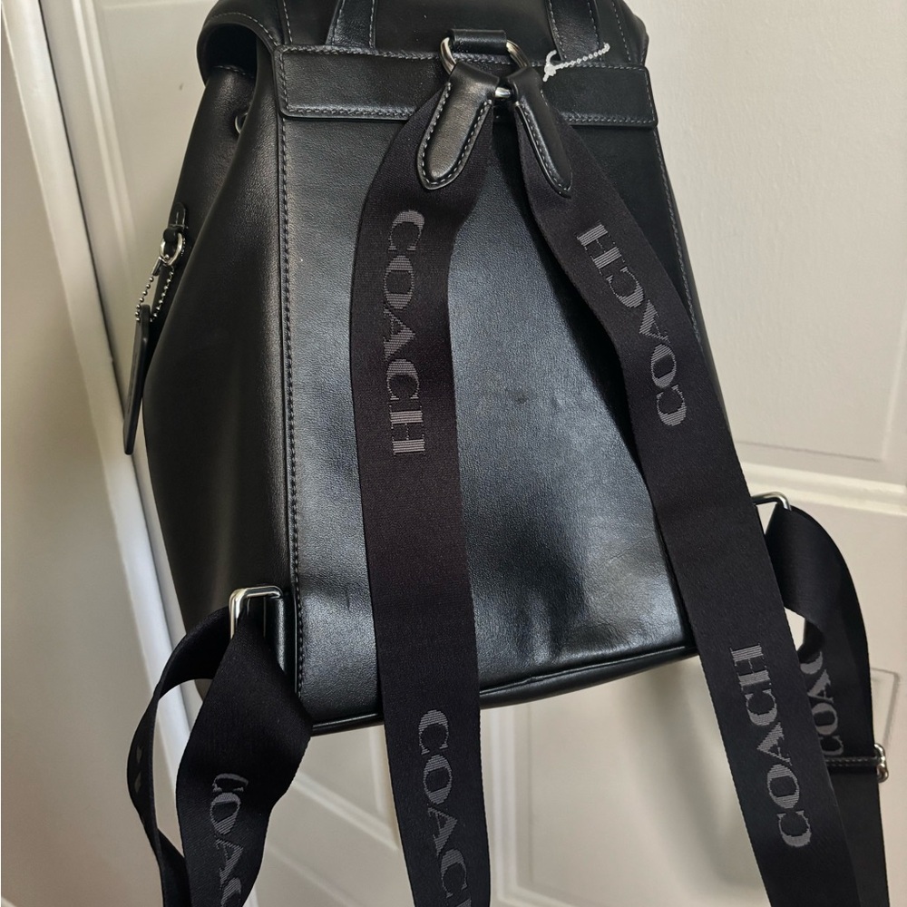 Coach Black Leather Drawstring Backpack with Gold Hardware - Picture 8 of 14